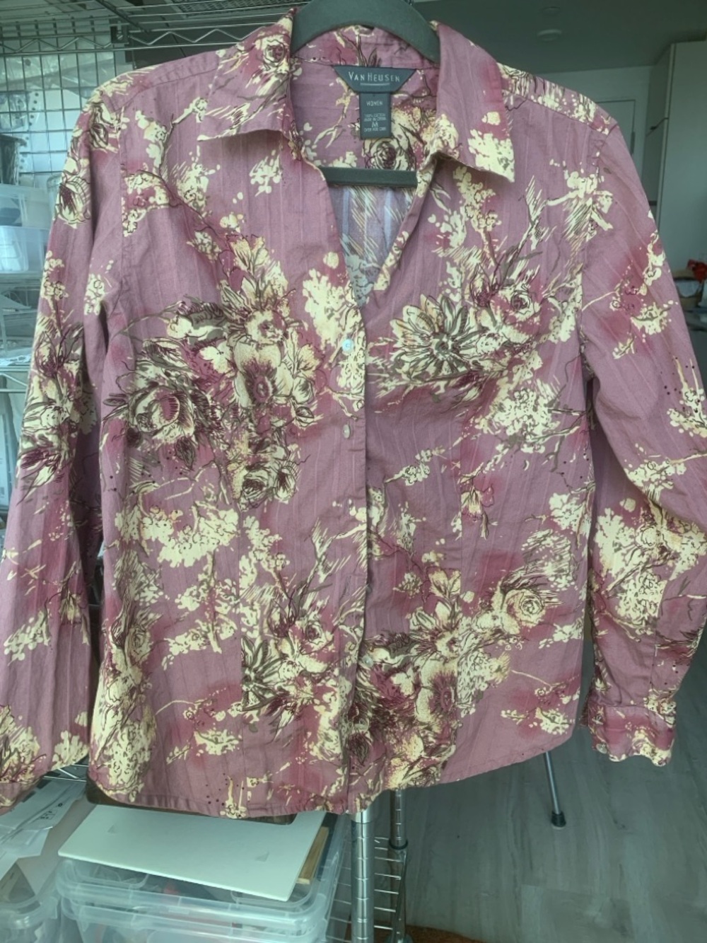 Vintage Van Heusen Pink Floral Cotton Button-Up Shirt